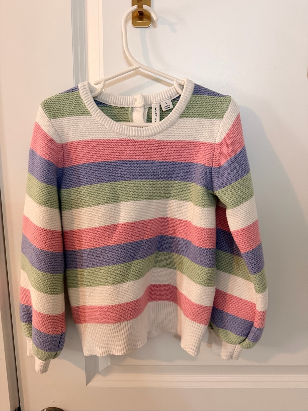 Size 5 Striped Pastel Crewneck Sweater - White, Pink, Green, Lavender